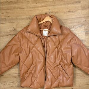 Abercrombie & Fitch Camel Quilted Vegan Leather Puffer Jacket
